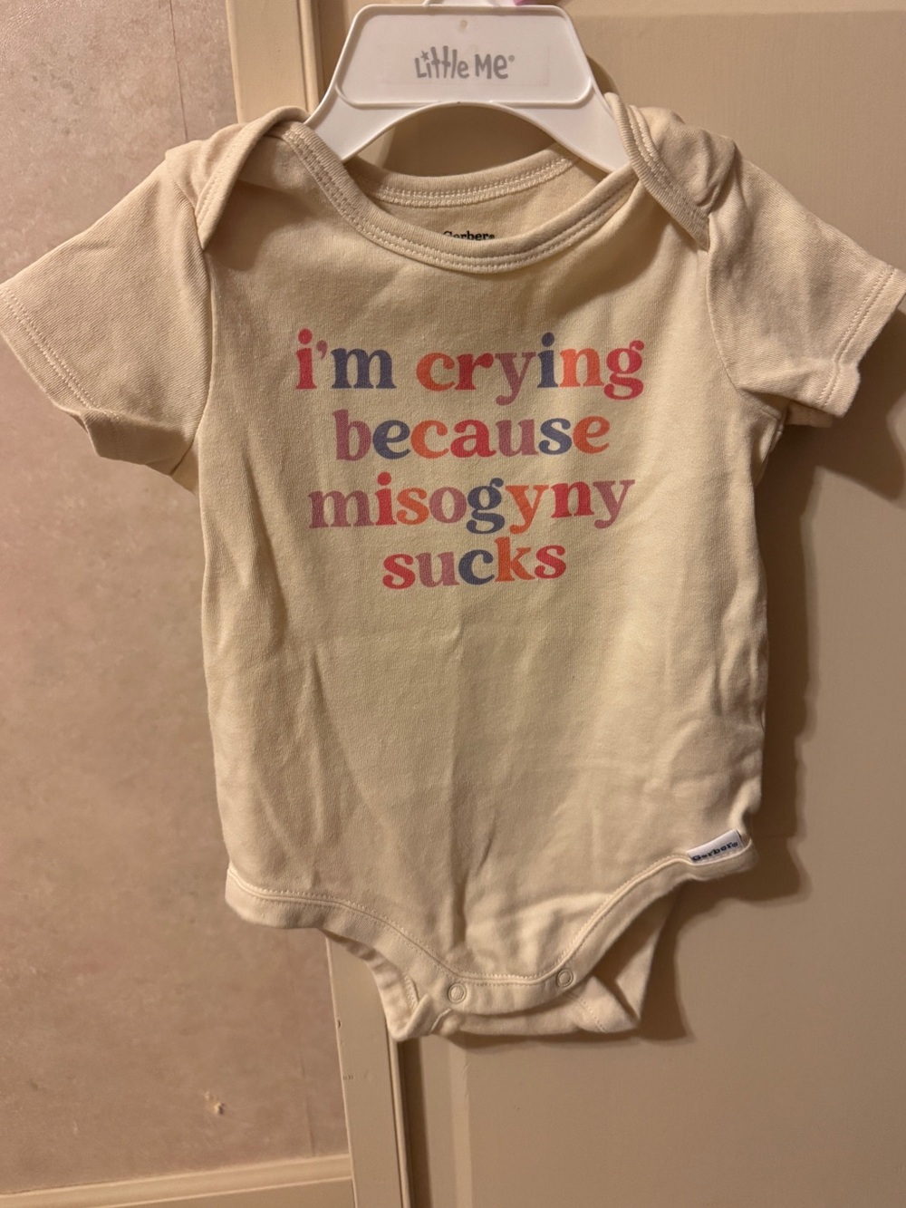 “I’m crying because misogyny sucks” feminist Etsy baby tee, size 12 months